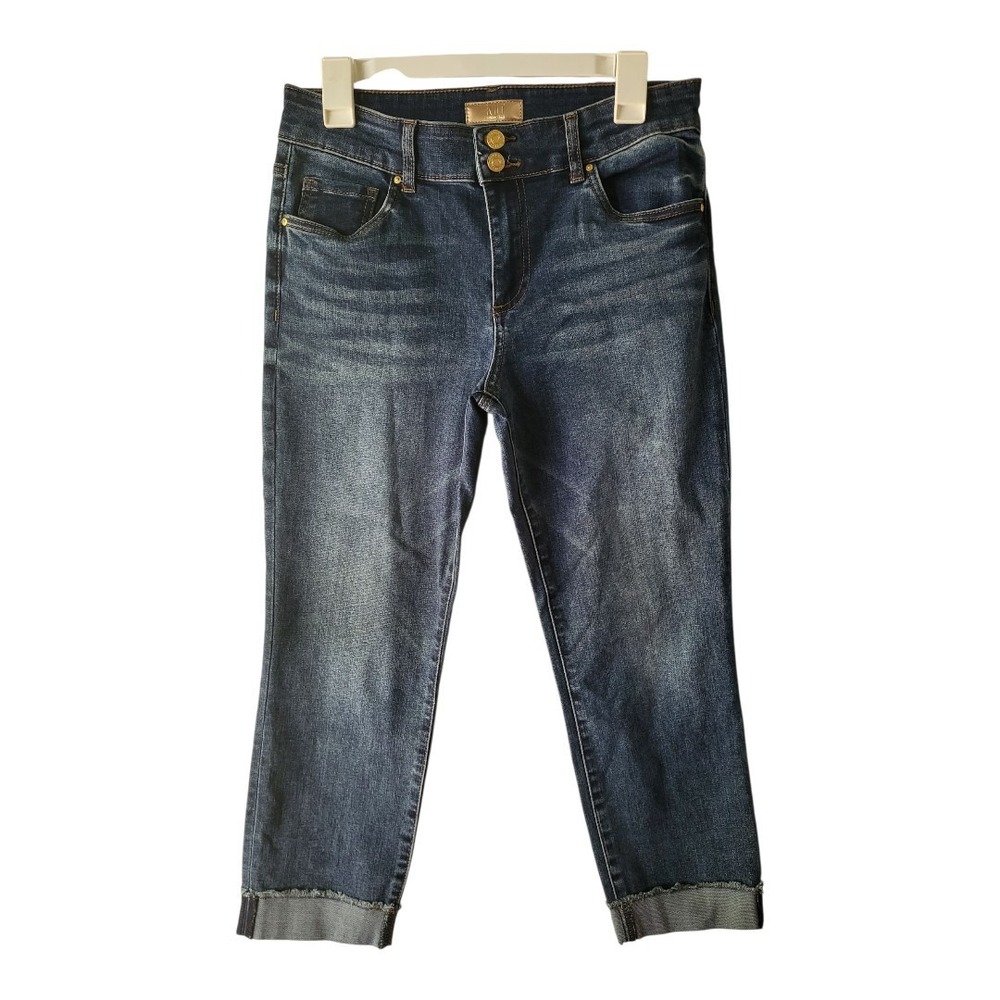 💕KUT from the Kloth Amy Crop Straight Leg Jeans Size 6 Dark Wash Cuffed Denim